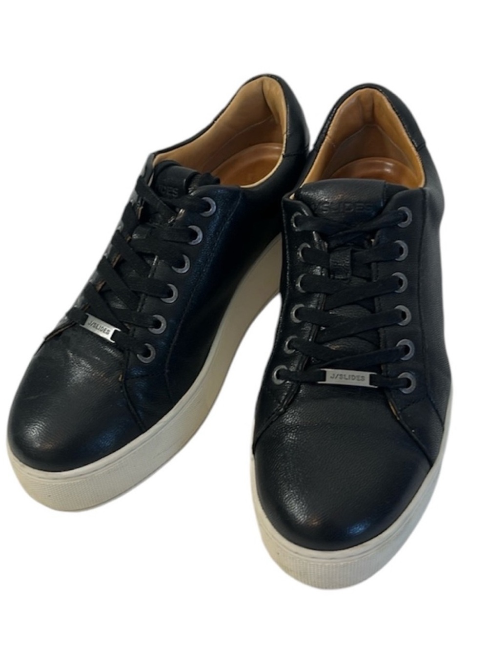 J/Slides Maya Leather Platform Sneakers Black - Wom 8 Excellent Cond!